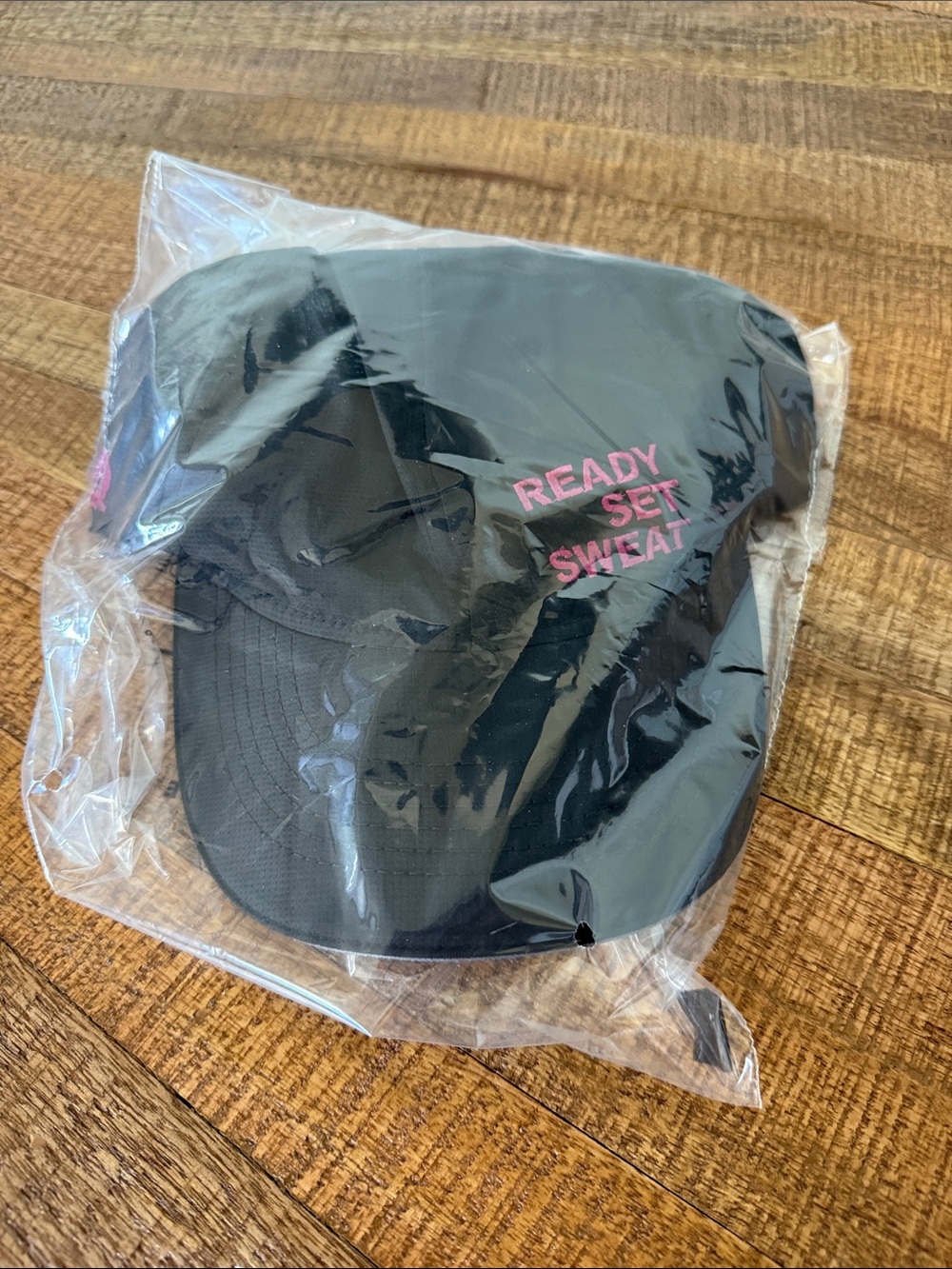 Black Baseball Cap with Pink "READY SET SWEAT" Embroidery